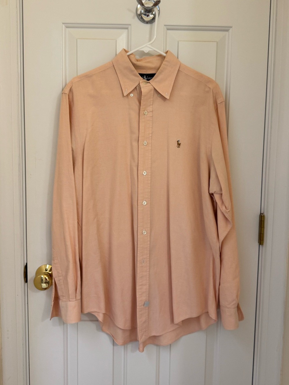 Ralph Lauren Mens Long-Sleeve Dress Shirt in Light Peach - Button-Down